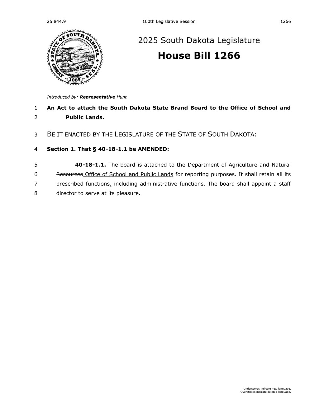 South Dakota House Bill 1266 connects State Brand Board to School and Public Lands Office