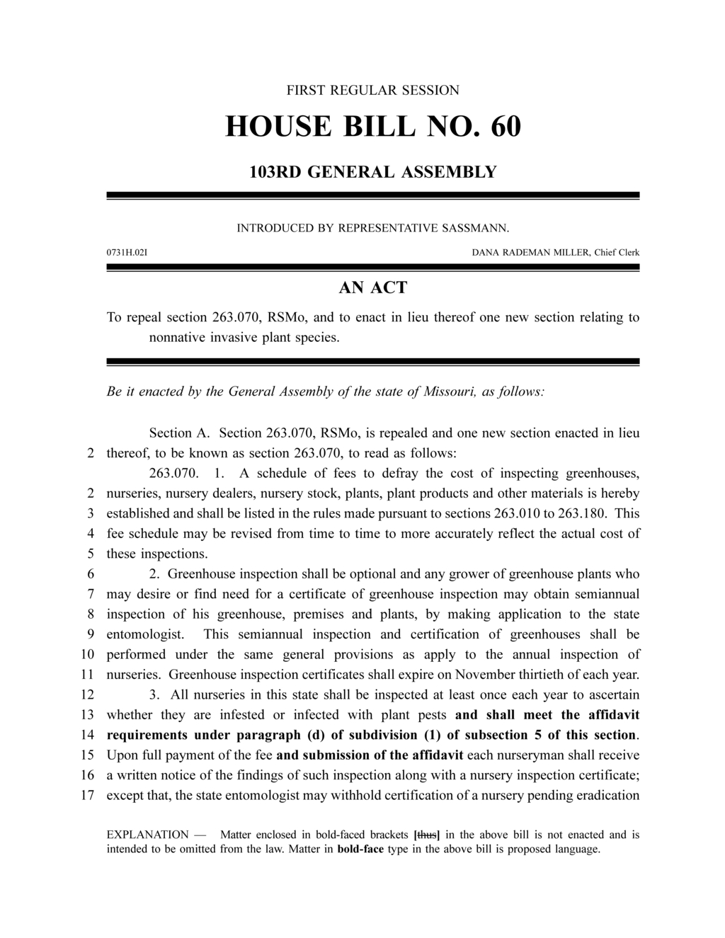 Missouri House Bill 60 targets invasive plant species inspection regulations