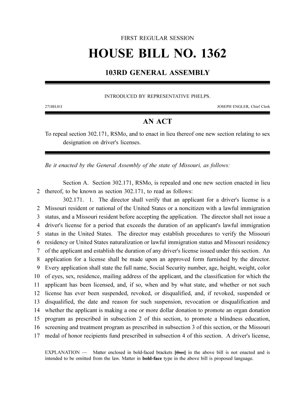 Missouri law mandates amended birth certificate for gender marker change on licenses