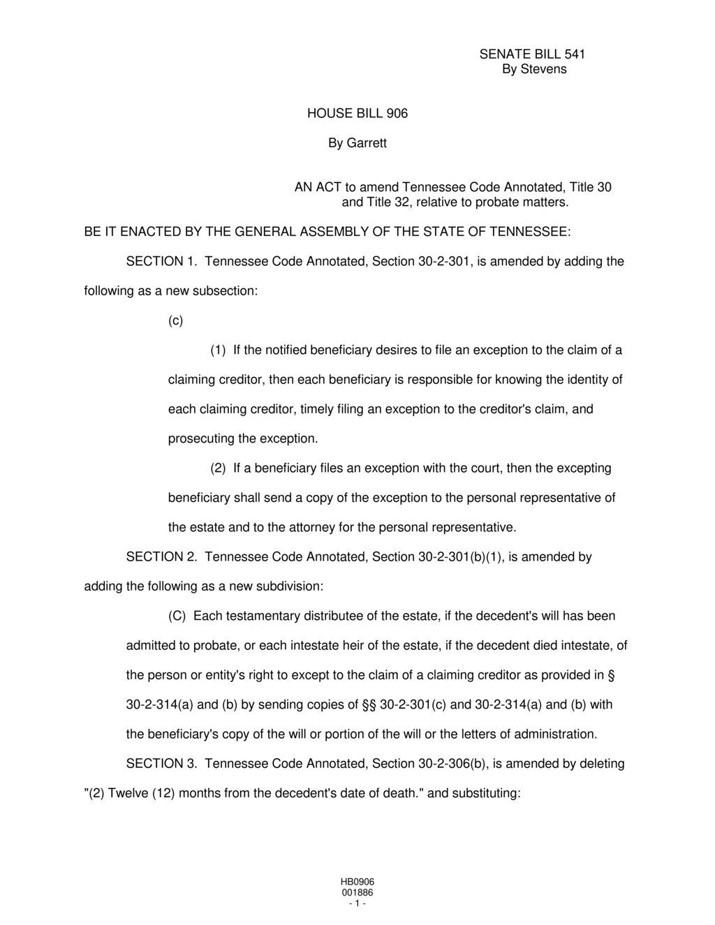 Tennessee updates laws on wills and claims against estates