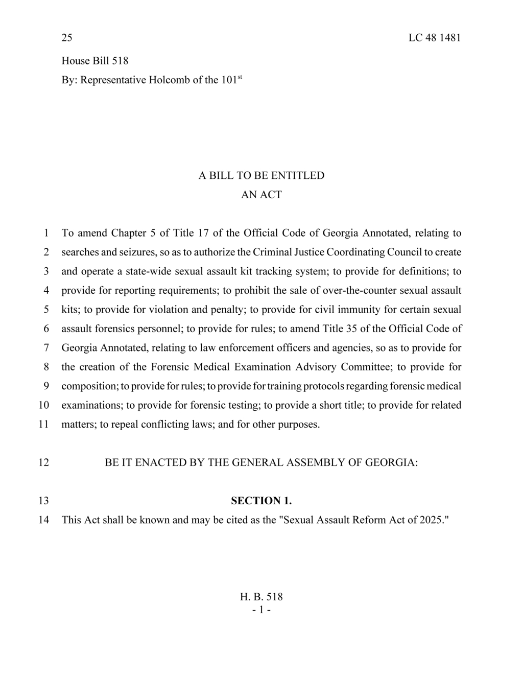 Georgia House passes Sexual Assault Reform Act establishing tracking system