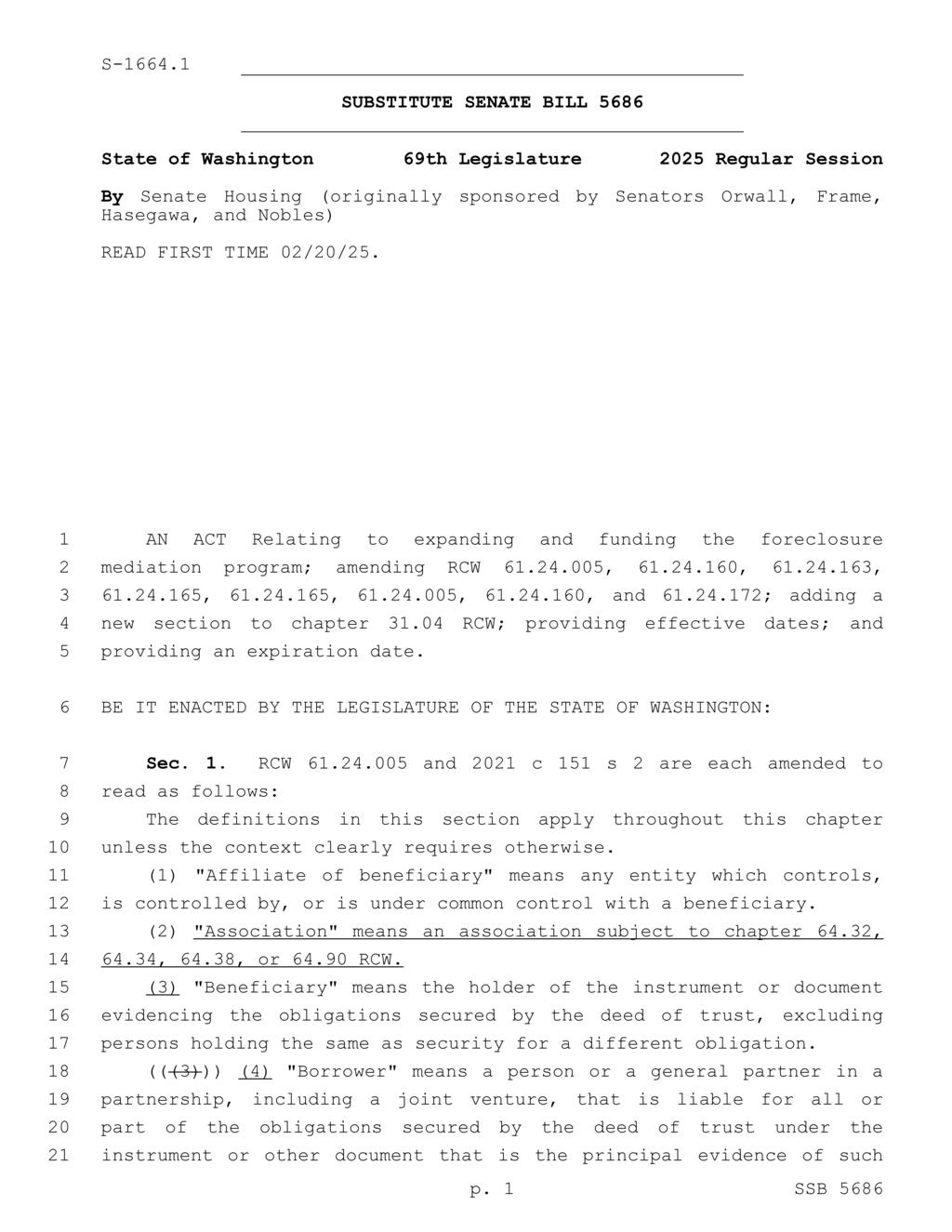 Washington State amends foreclosure mediation program for borrowers in distress