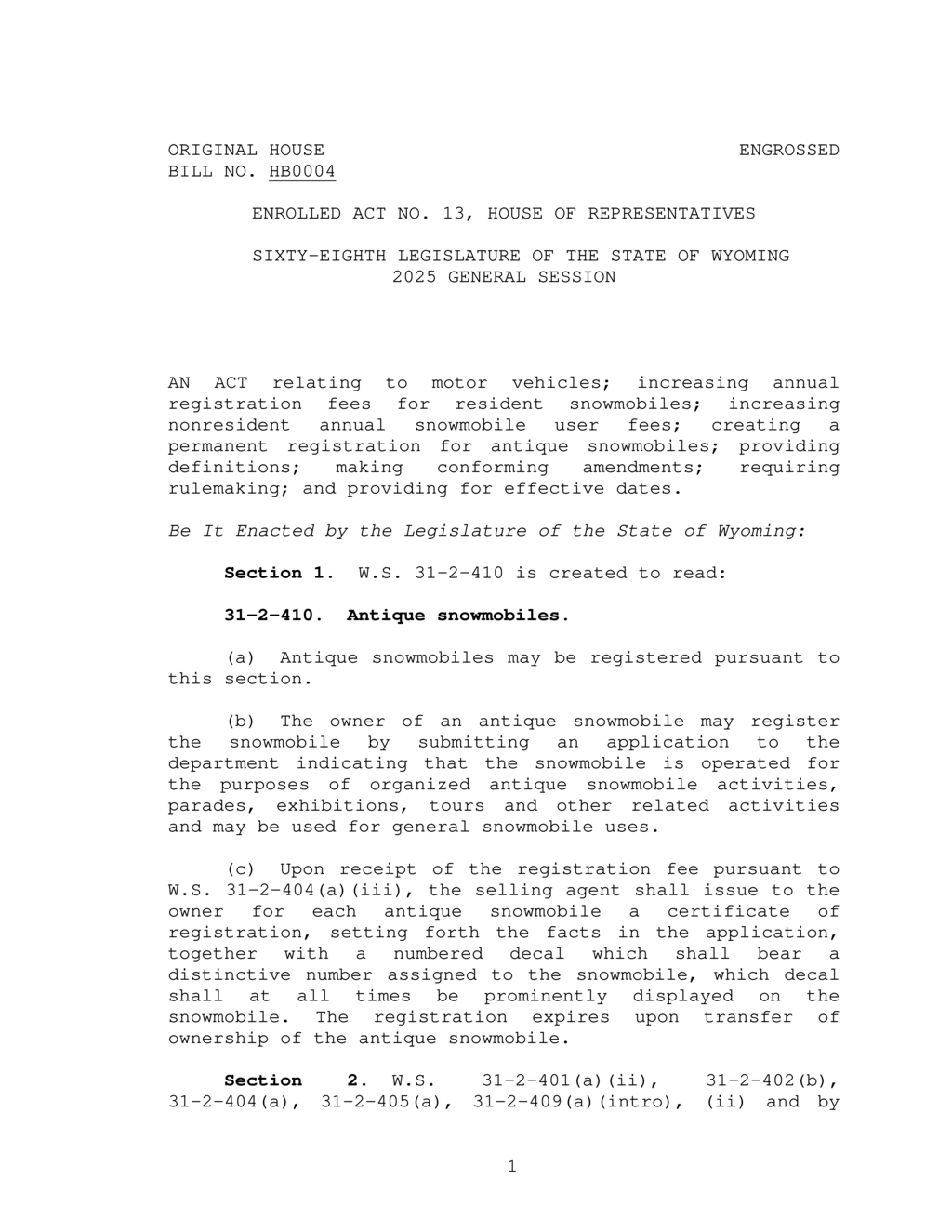 Wyoming House passes new nonresident snowmobile user fee legislation