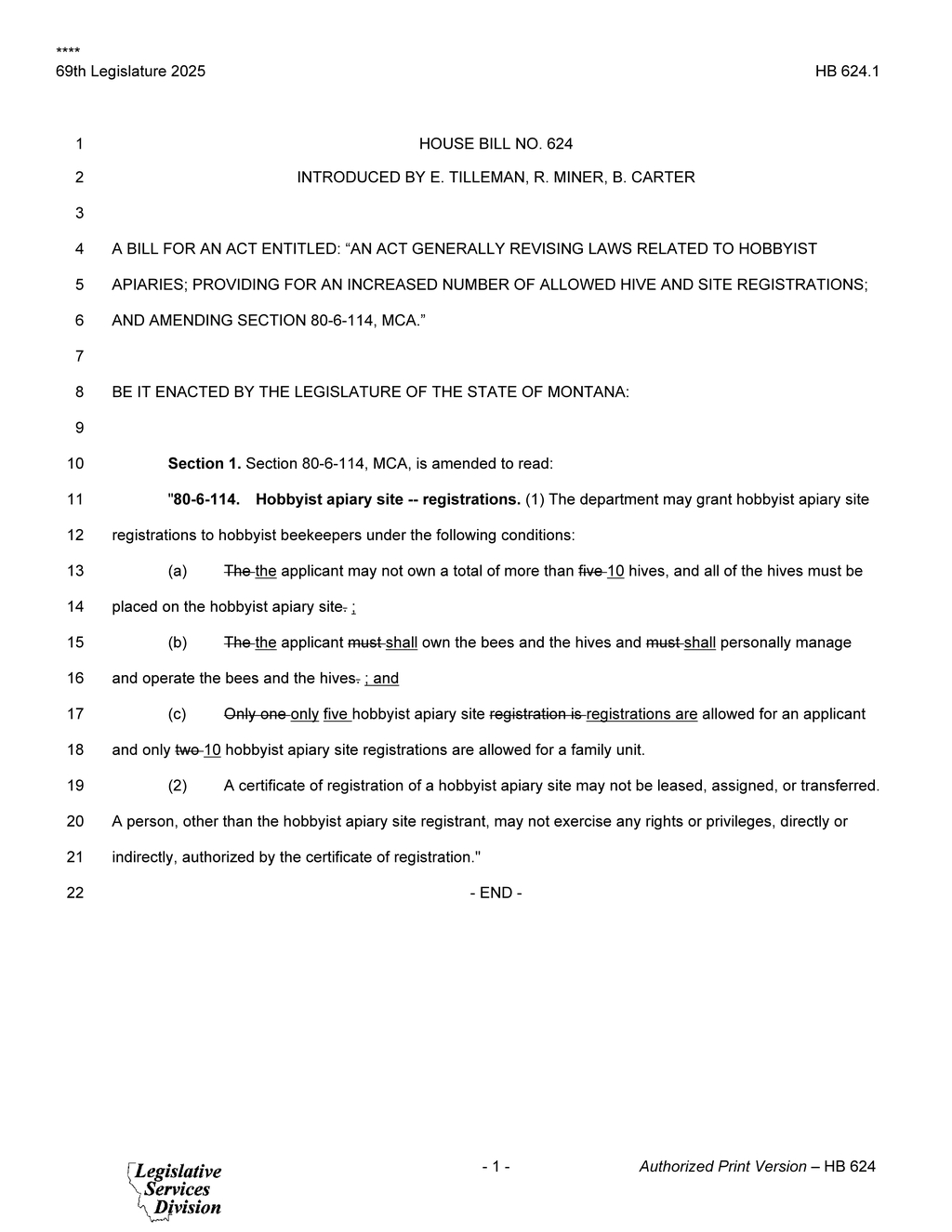 Montana Legislature revises hobbyist apiary registration requirements in HB 624