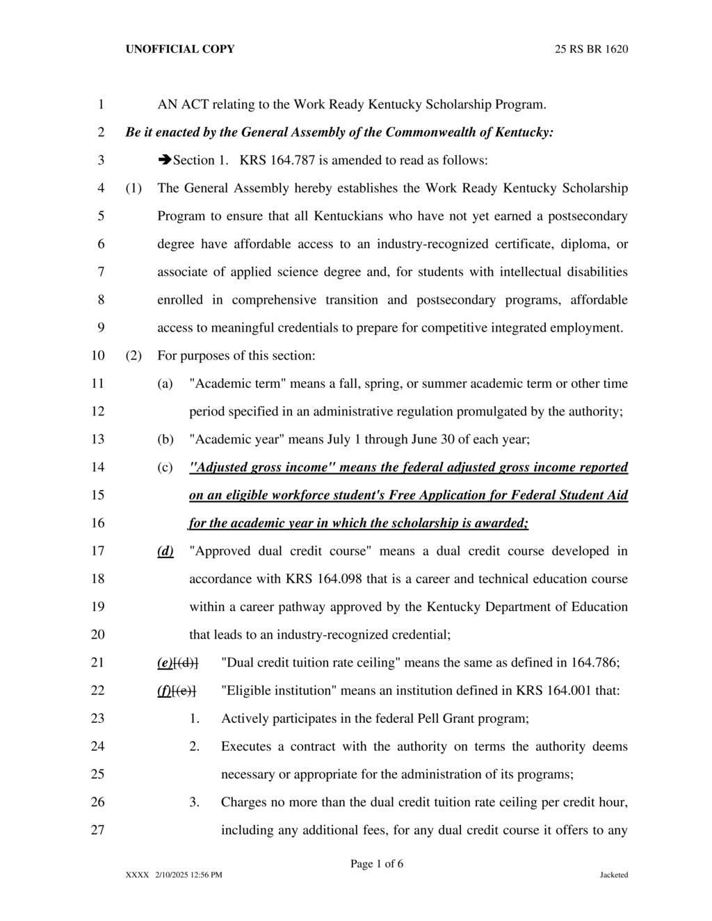 Kentucky General Assembly establishes Work Ready Kentucky Scholarship Program for affordable education