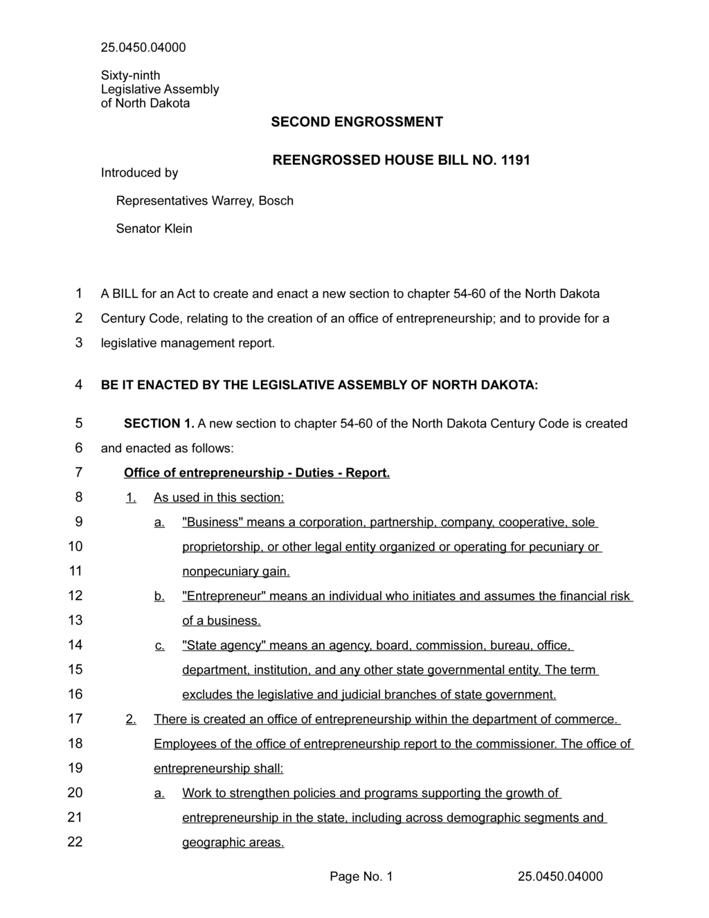North Dakota Assembly establishes new Office of Entrepreneurship to support business growth