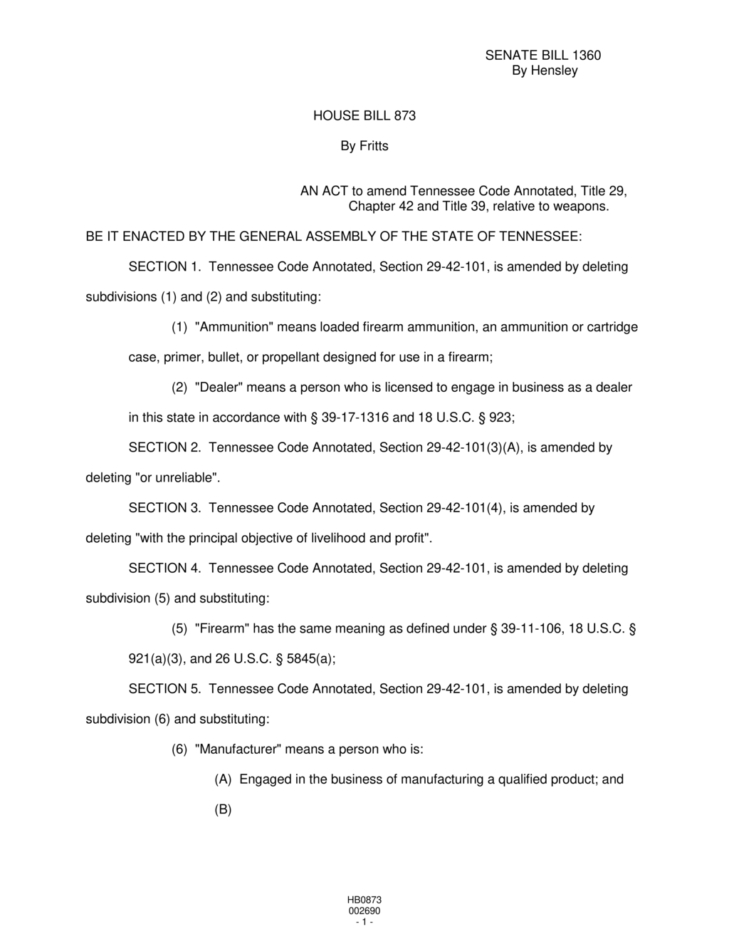 Tennessee amends civil liability laws for firearm manufacturers and sellers