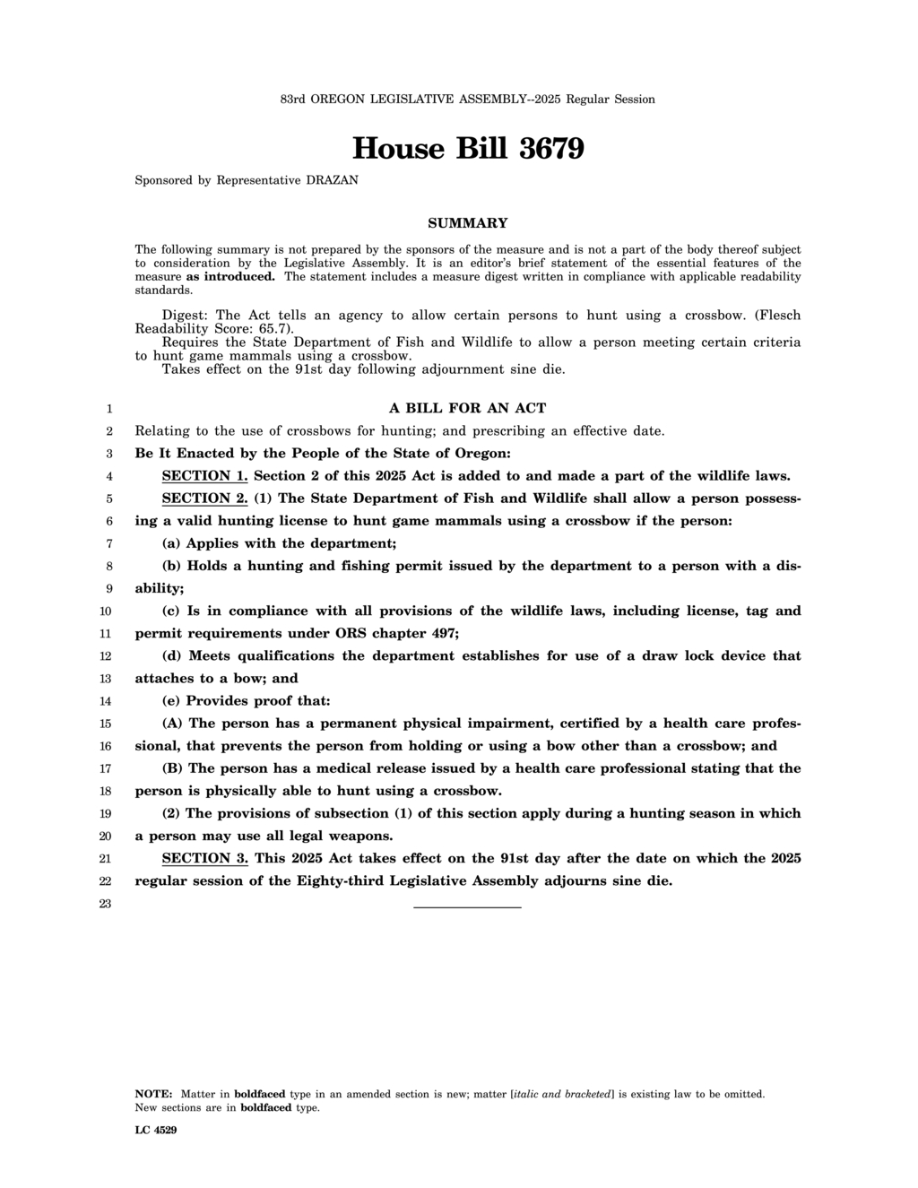 Oregon House approves crossbow hunting bill for disabled individuals