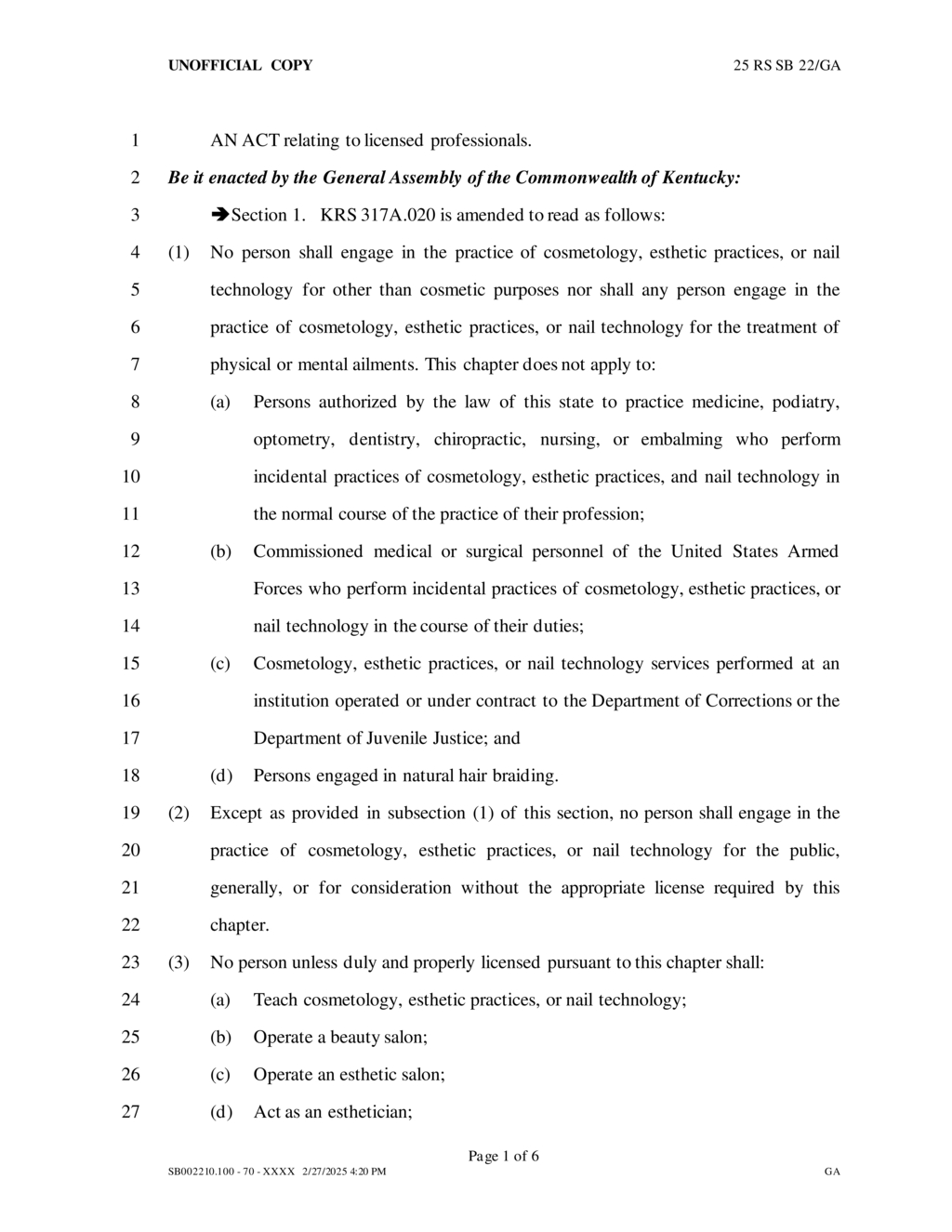 Kentucky board updates cosmetology licensure exam requirements and hygiene regulations