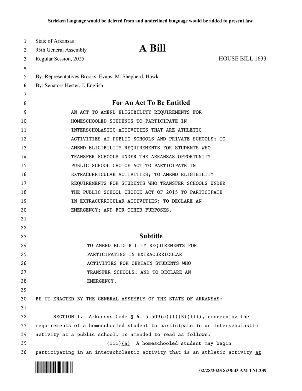 Arkansas lawmakers revise homeschooled student eligibility for varsity sports
