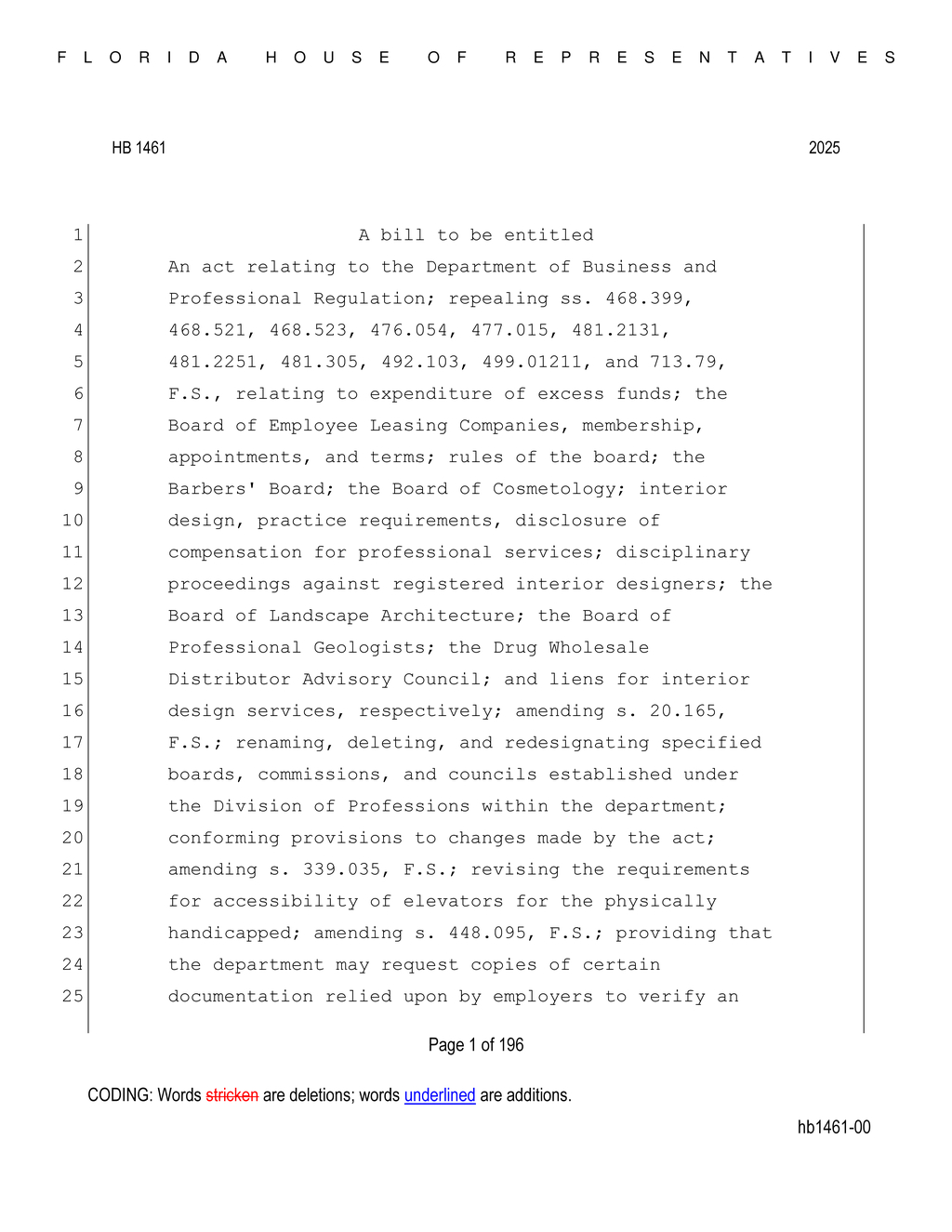 Florida House amends licensing requirements for architects and interior designers
