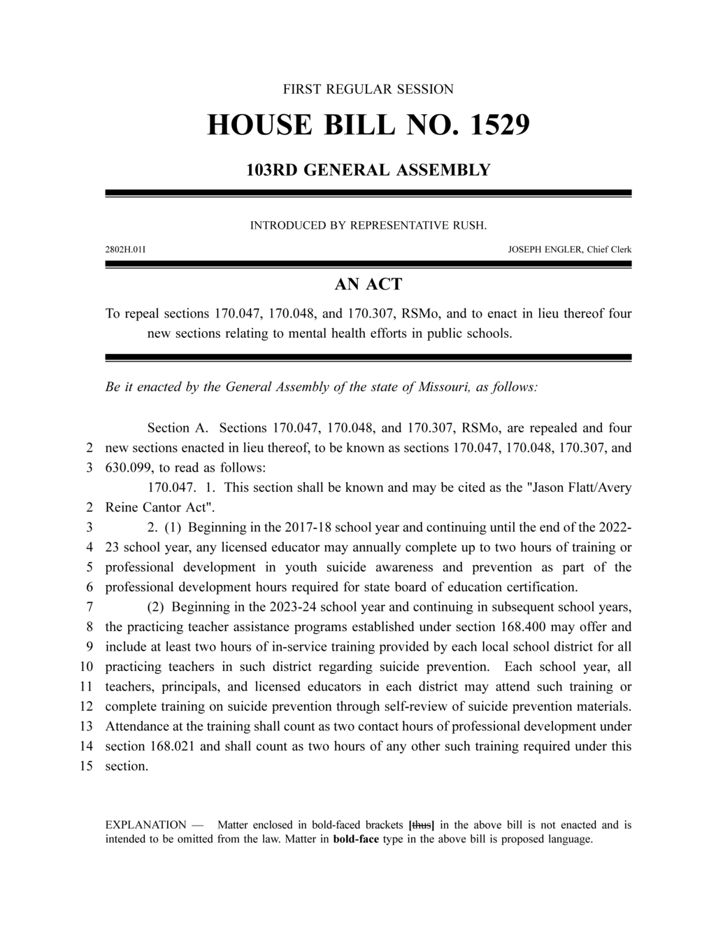 Missouri House passes Jason Flatt Act for youth suicide prevention training in schools