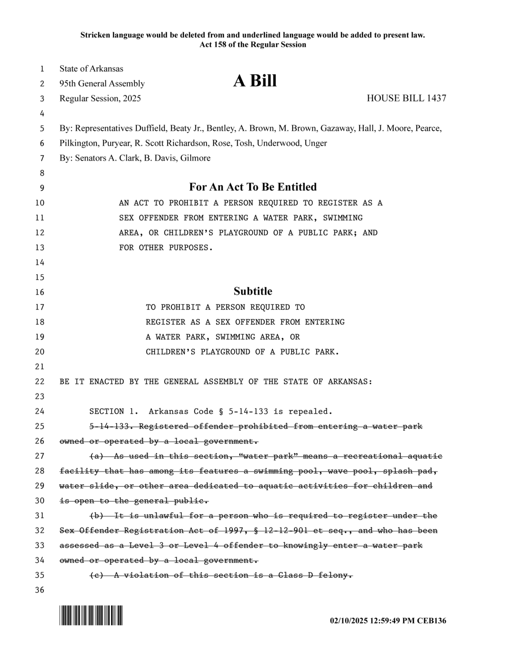 Arkansas enacts law banning sex offenders from parks and water facilities