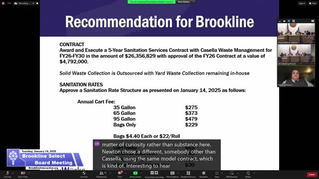 Brookline approves five-year sanitation services contract with Casella Waste Management