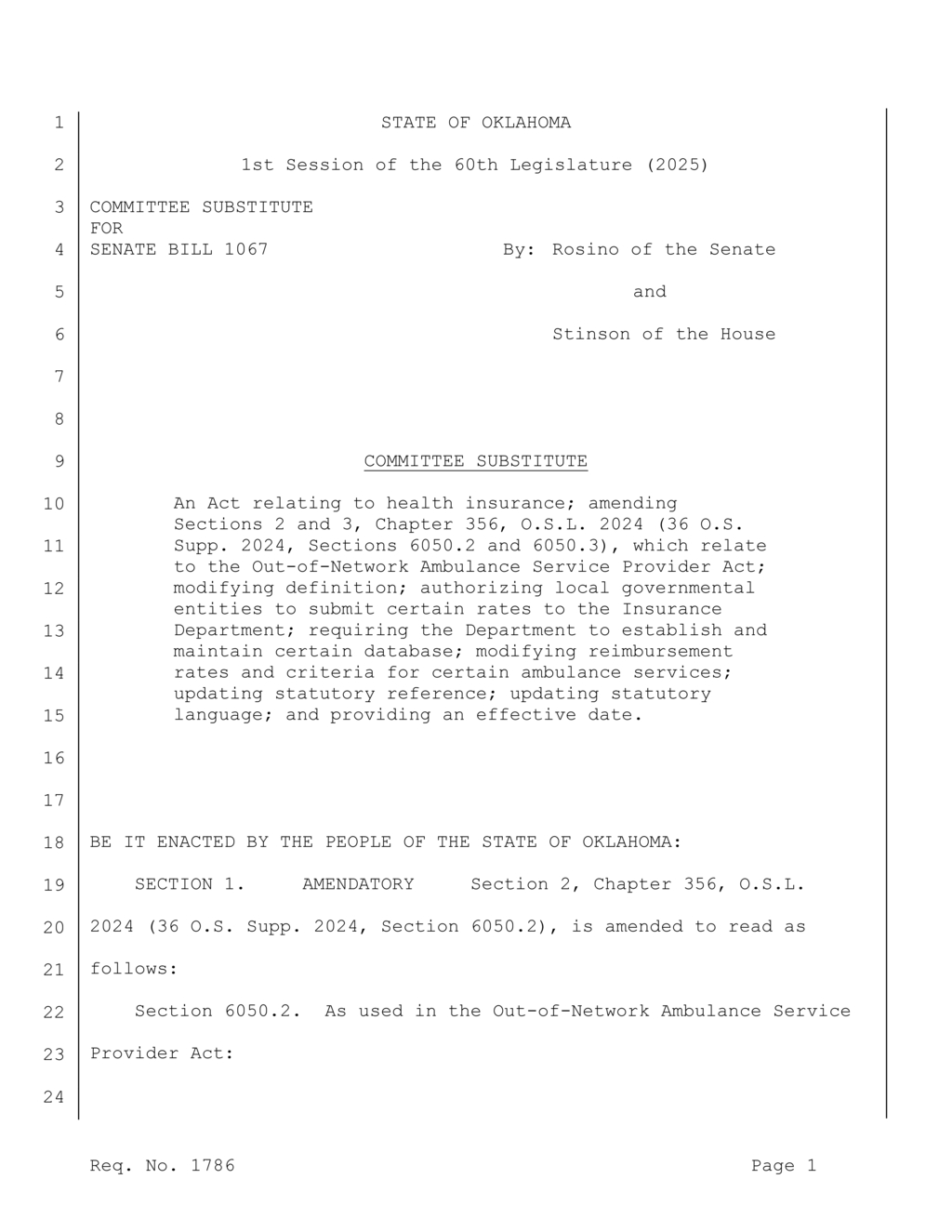 Oklahoma enacts Out-of-Network Ambulance Service Provider Act for emergency services