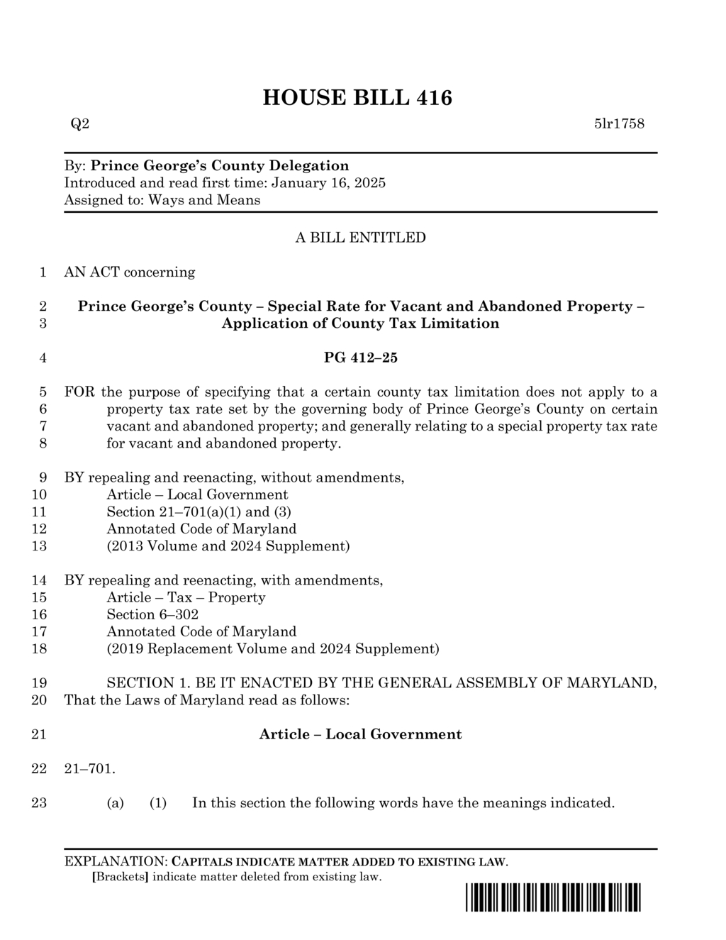 Prince George's County proposes special property tax rate for vacant properties