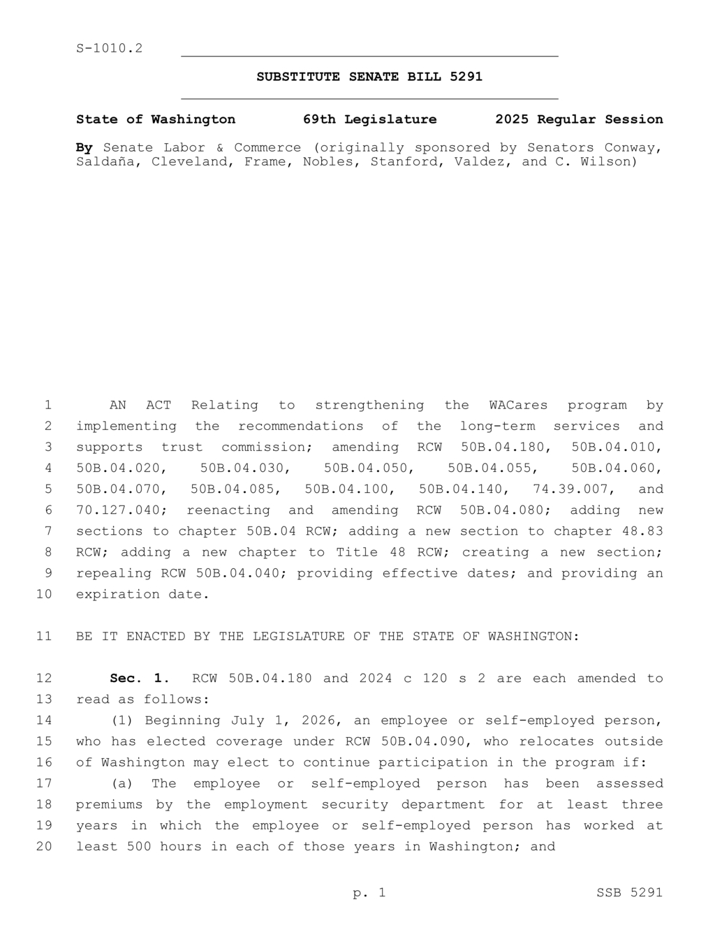 Washington State establishes guidelines for supplemental long-term care insurance policies