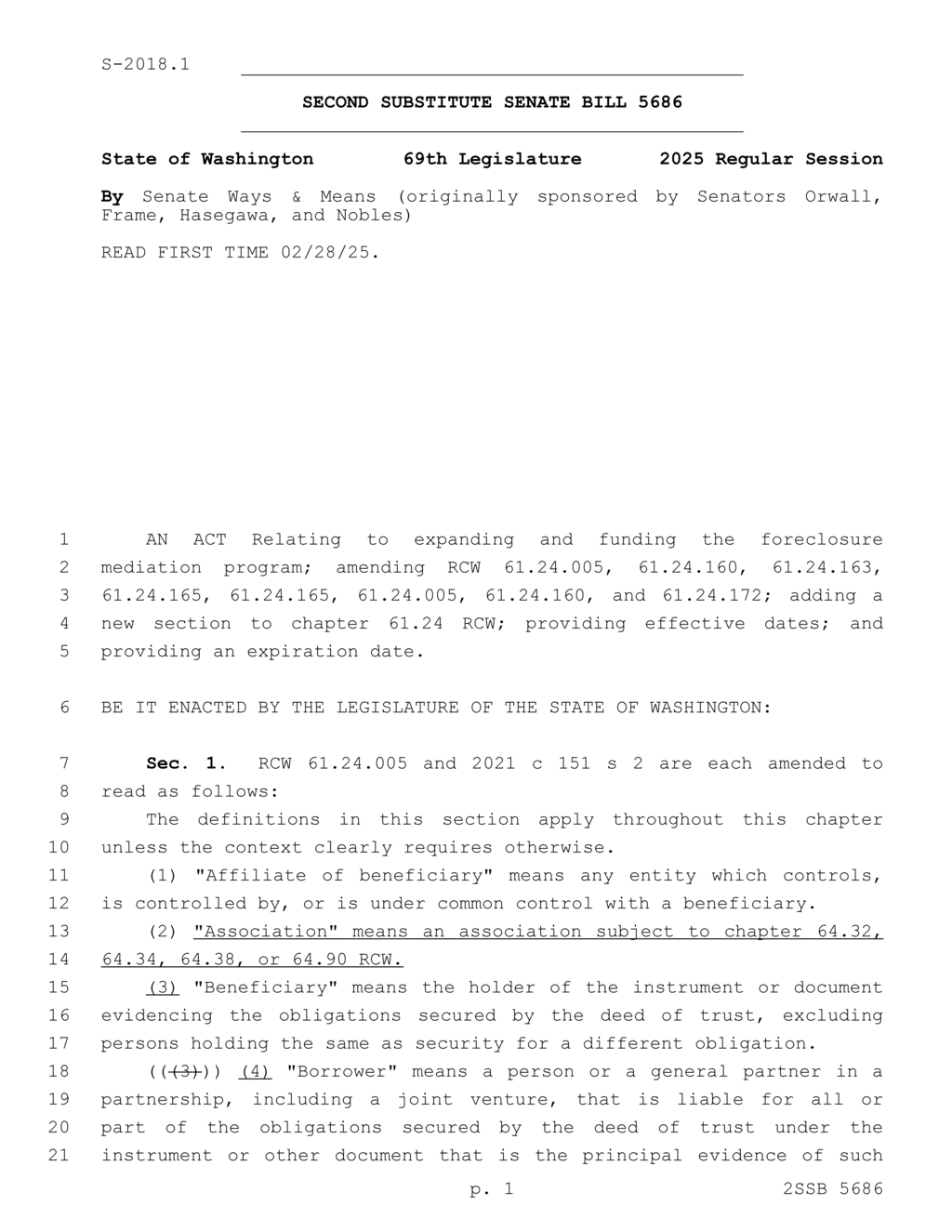 Washington legislature expands foreclosure mediation program with new funding provisions