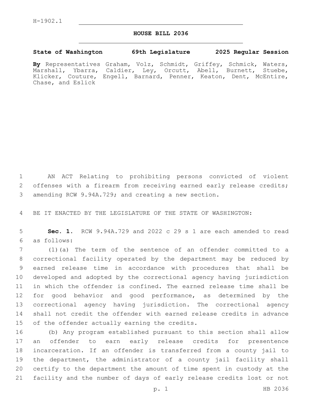 Washington State enacts Gavin Looper Act limiting earned release credits for violent offenders