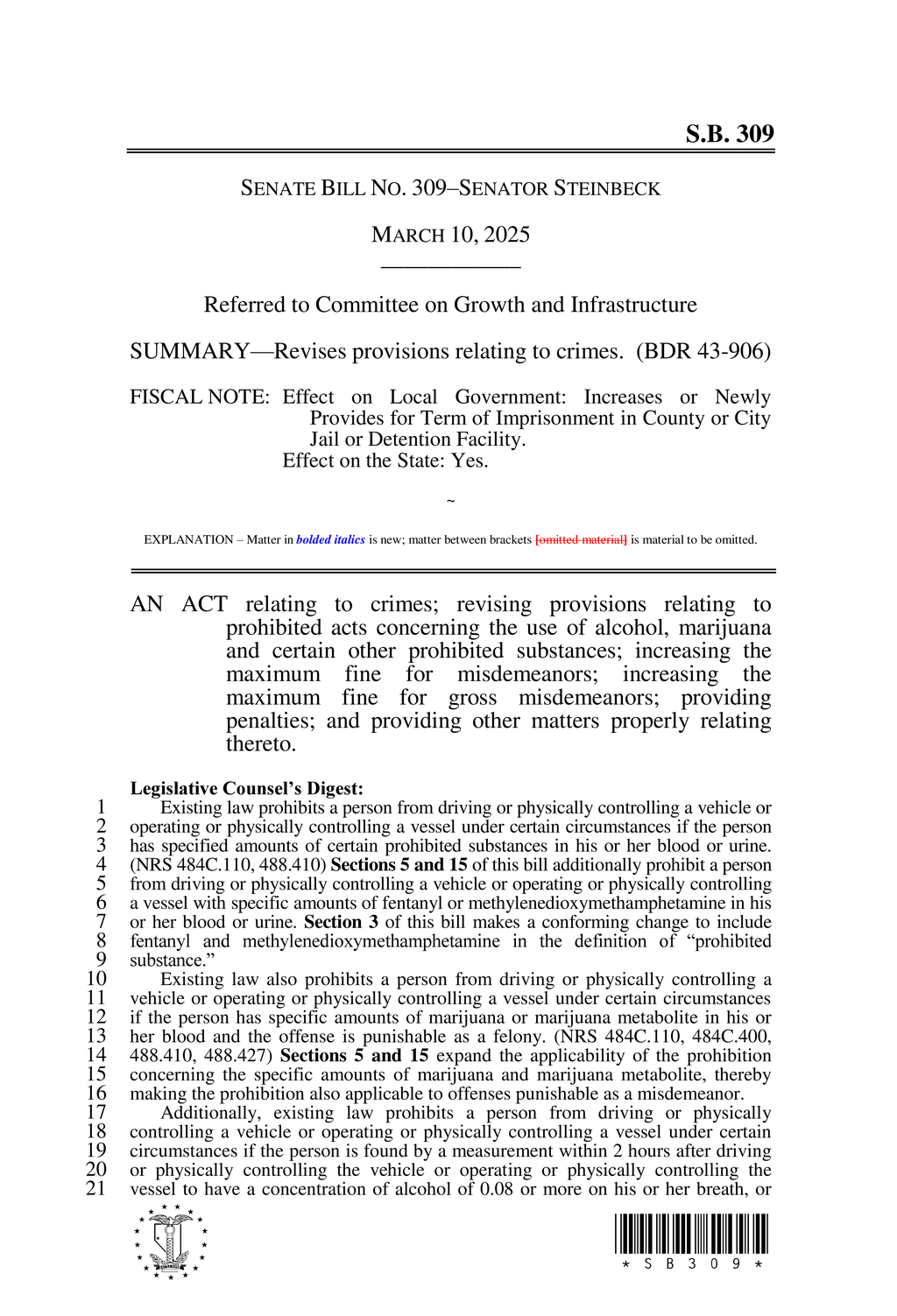 Nevada legislature amends DUI laws regarding chemical test refusals