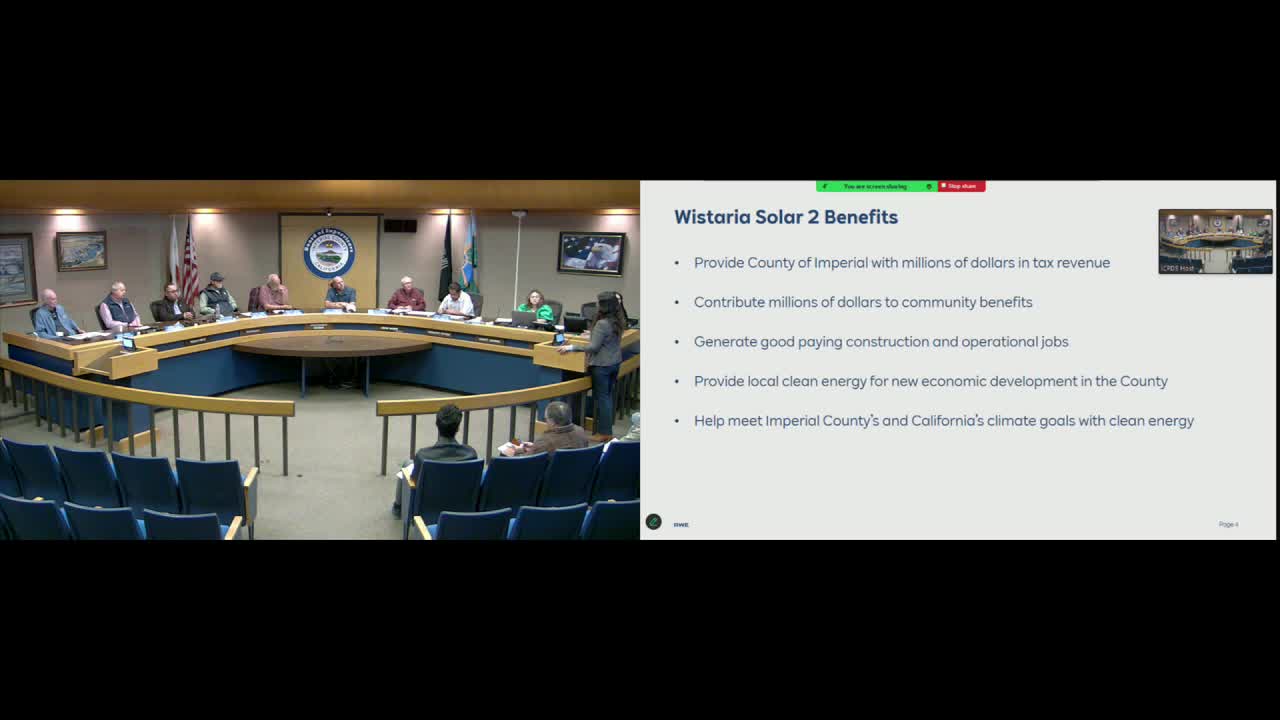 Valeria Mejia opposes Wisteria Ranch solar development extension at Imperial County meeting