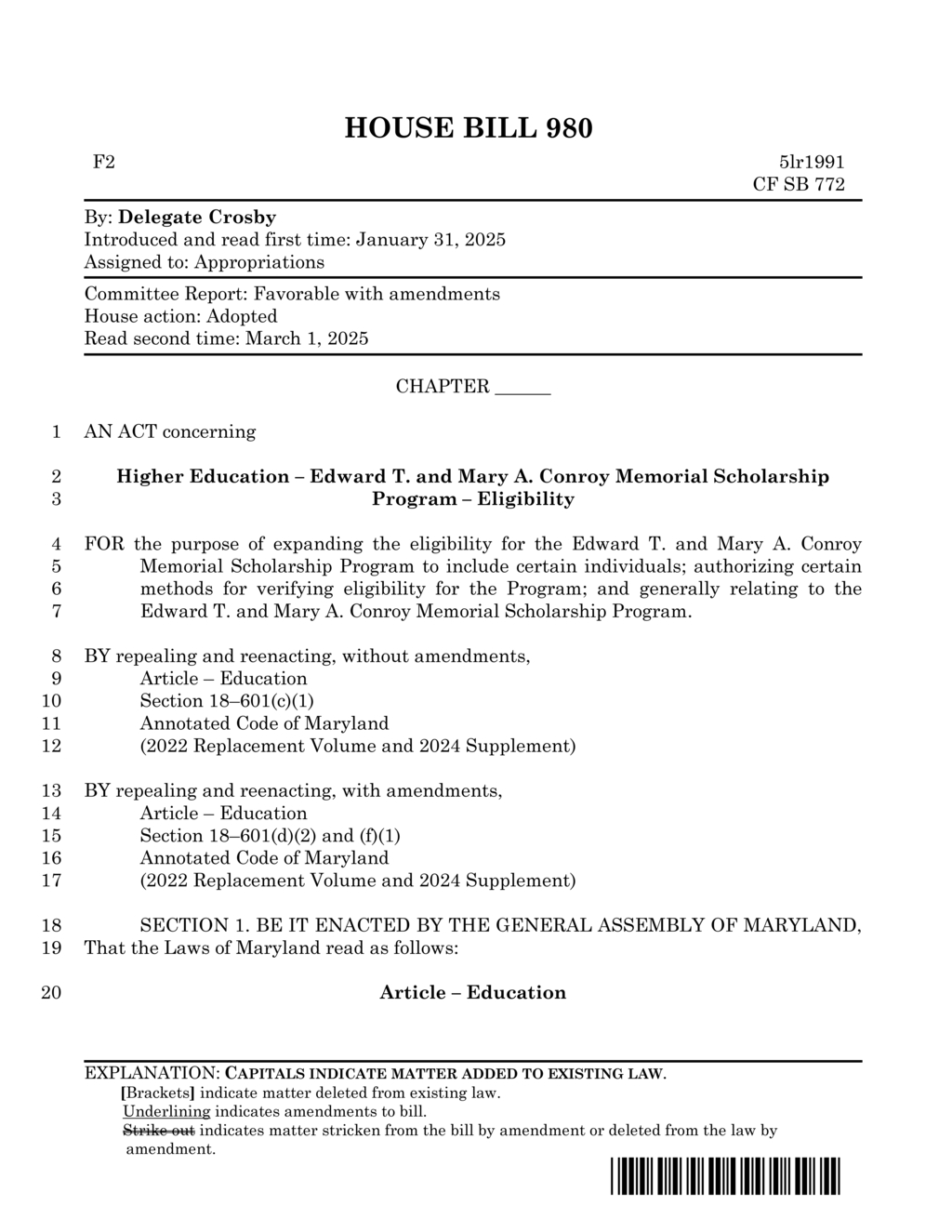Maryland expands Conroy Memorial Scholarship eligibility for military families and school employees