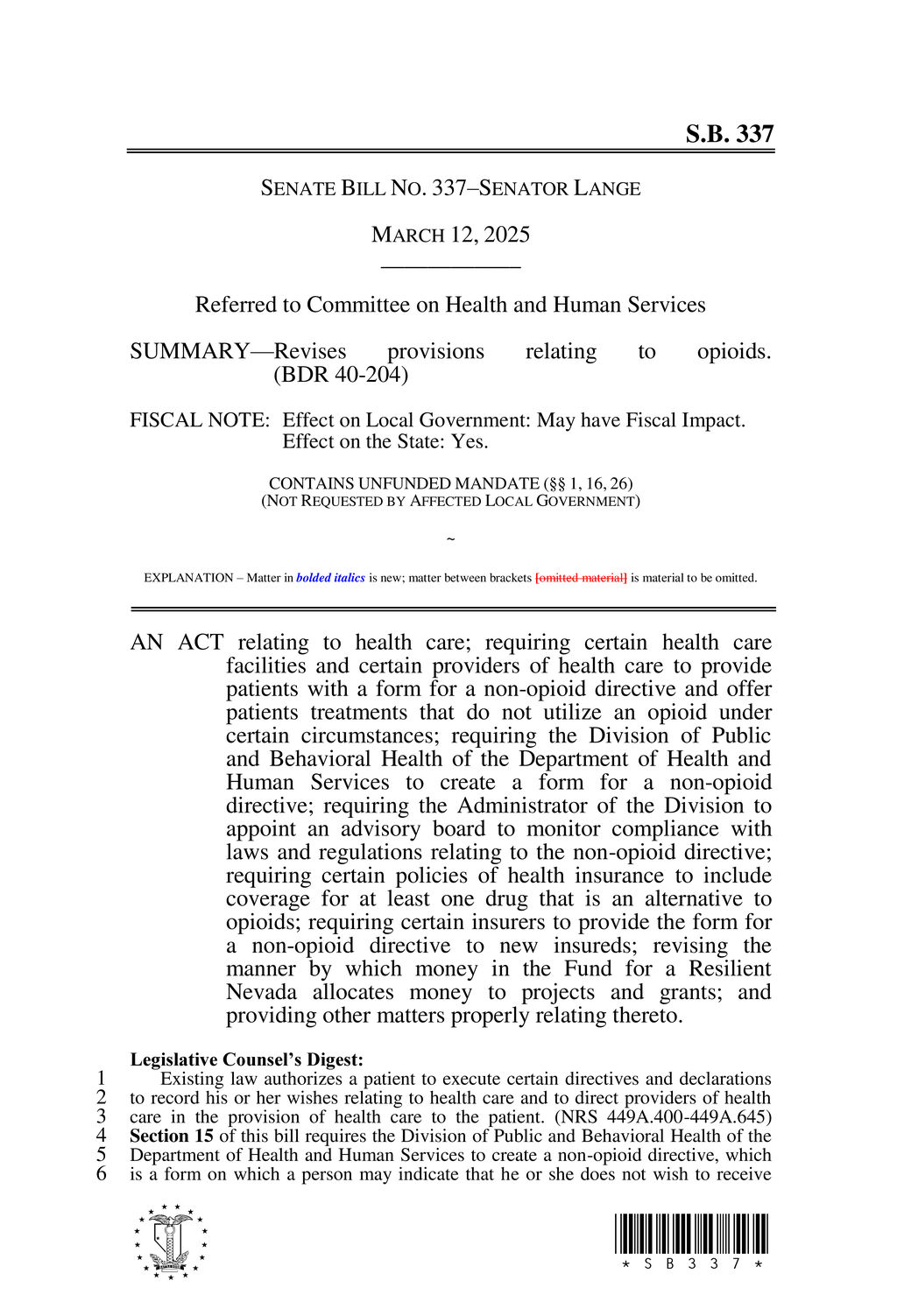 Nevada establishes grant framework for opioid-related needs assessments and planning