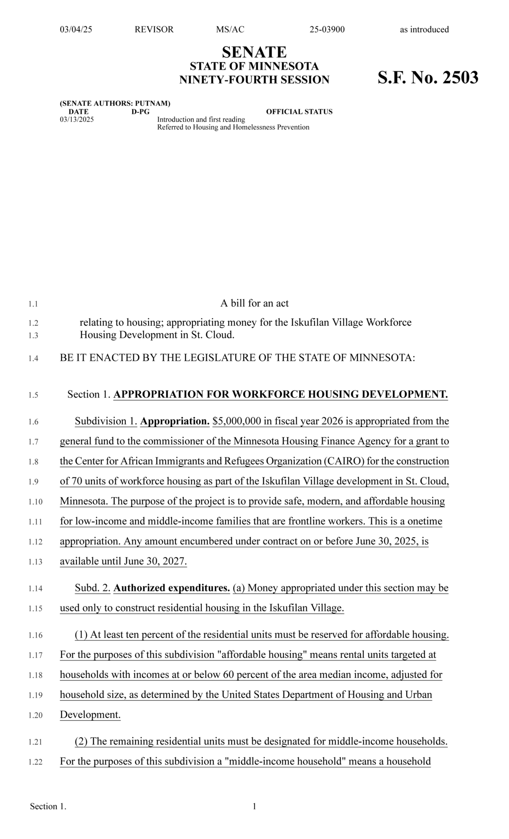 Minnesota allocates $5M for Iskufilan Village workforce housing in St. Cloud