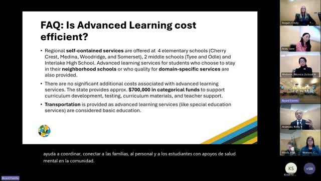 Bellevue School District maintains advanced learning services across multiple campuses