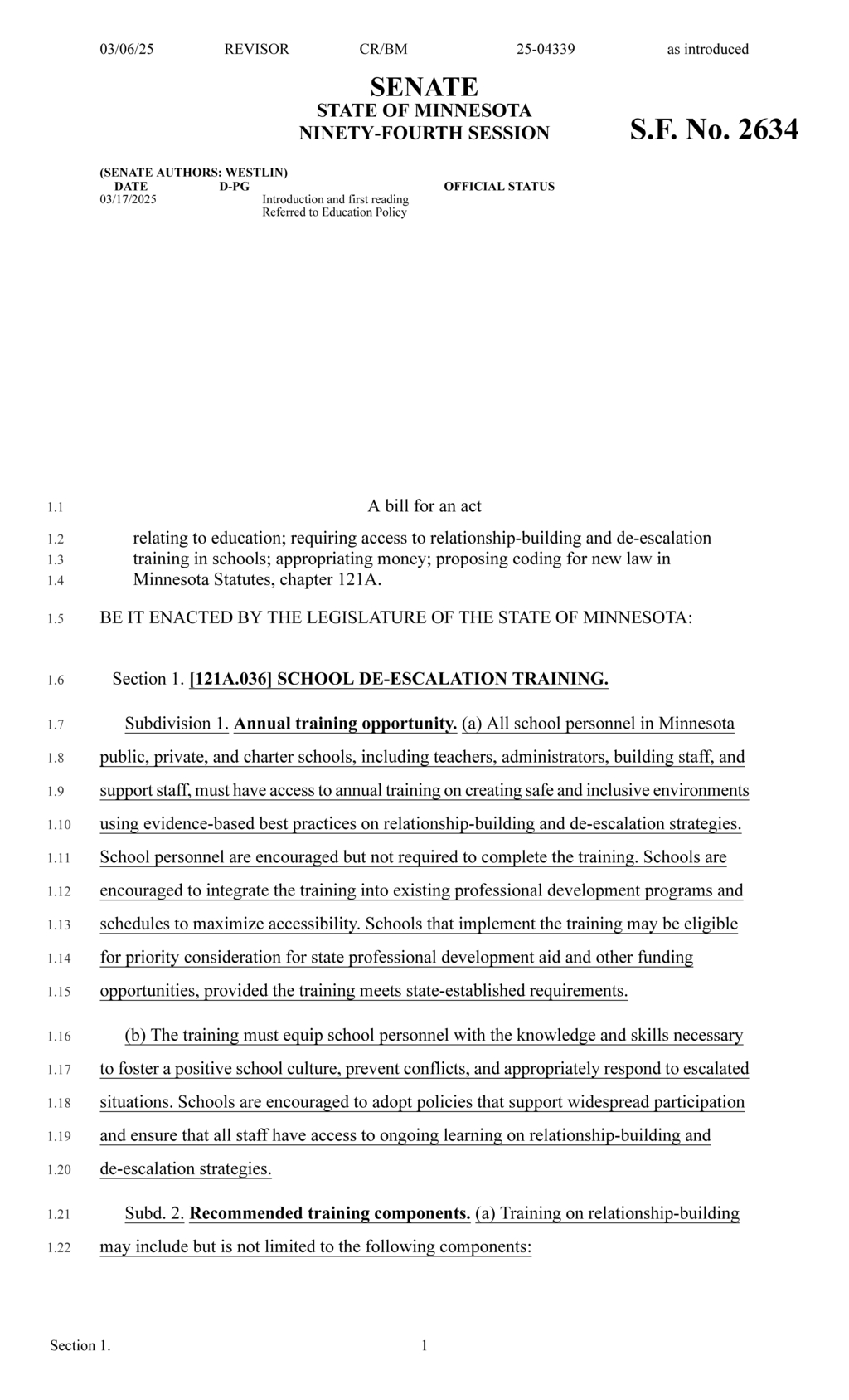 Minnesota bill mandates annual de-escalation training for all school personnel