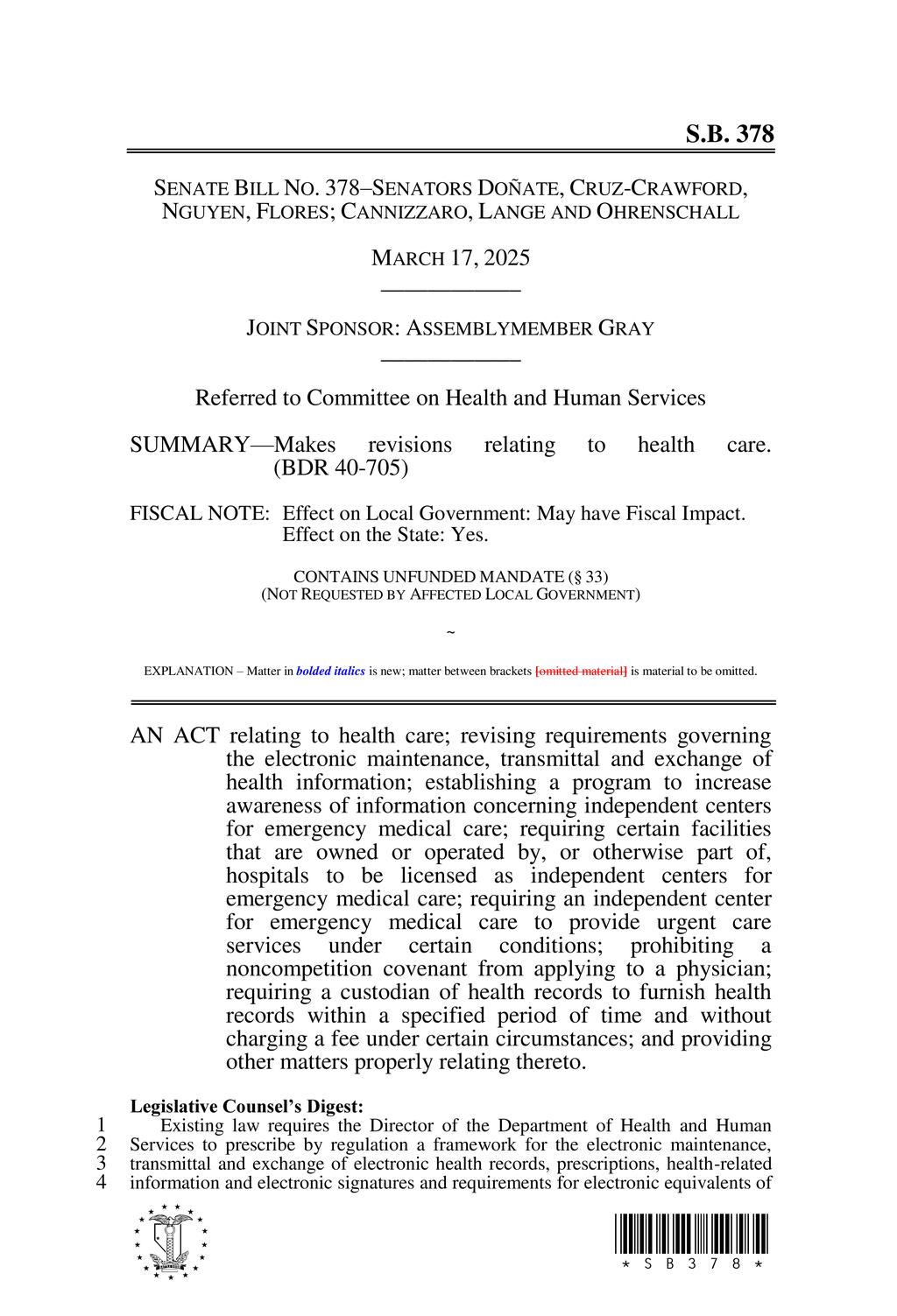 Nevada offsets health insurance costs for public employees under SB378