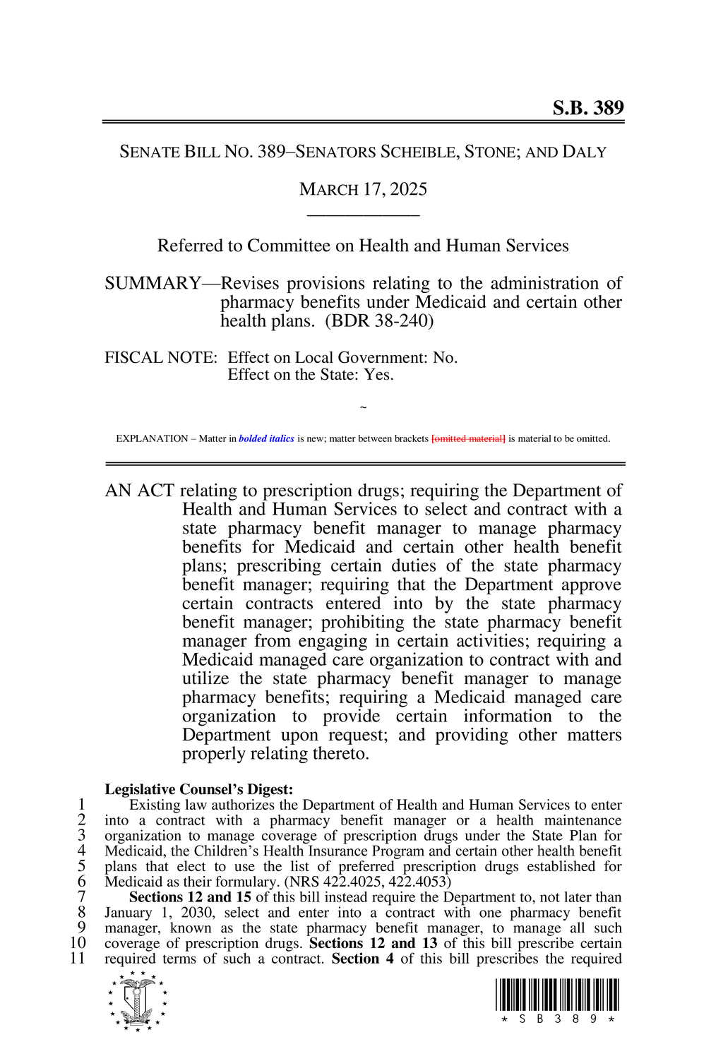 Nevada legislators outline new regulations for state pharmacy benefit manager
