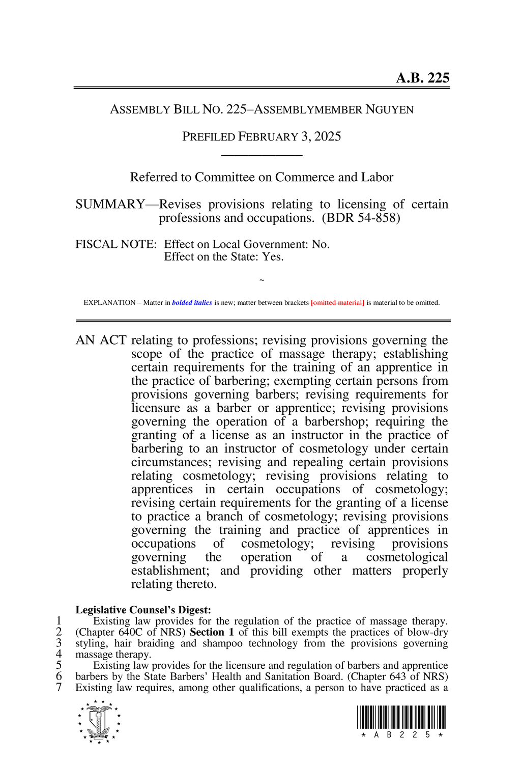 Nevada Board updates barber licensing requirements and examination procedures