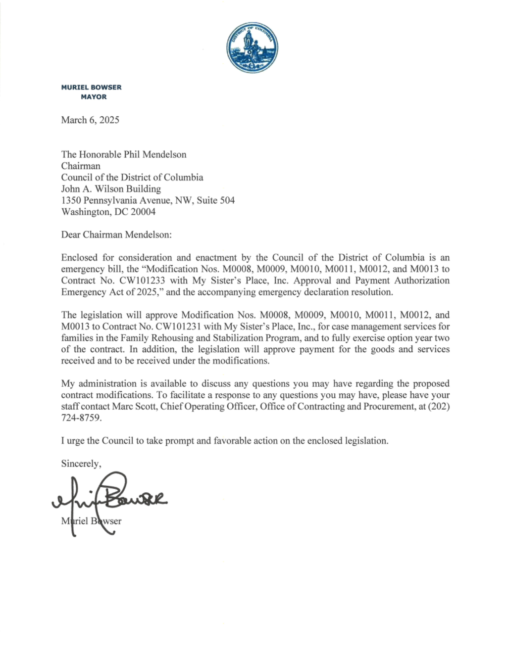 Washington DC awards contract to My Sister’s Place for family case management services