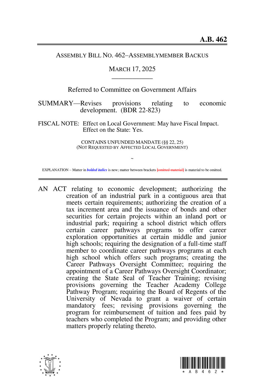 Nevada amends Inland Port and Industrial Park Authority Act for new developments