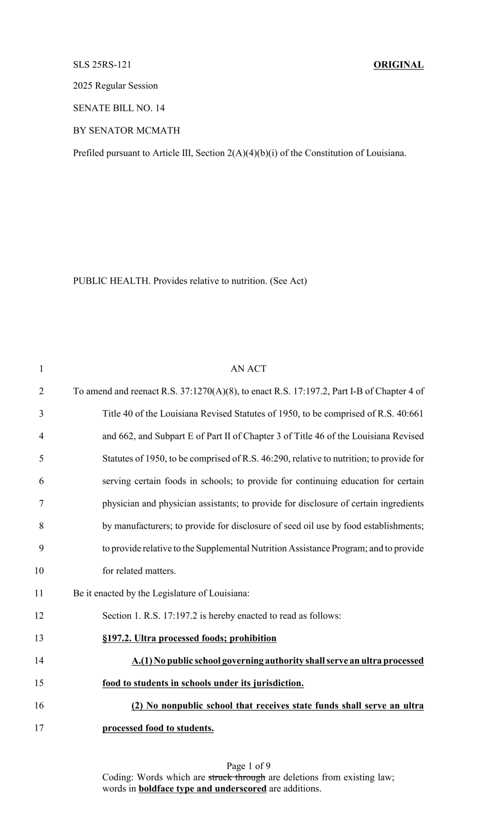 Louisiana mandates ban on ultra processed foods in schools by 2026-2027
