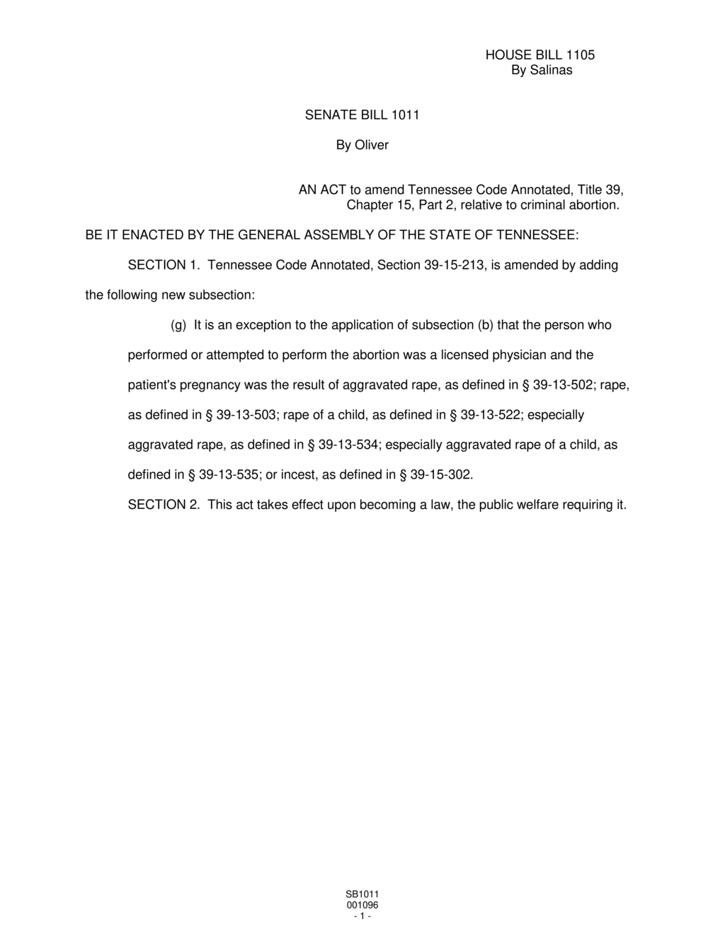 Tennessee Assembly amends abortion laws to include rape exceptions