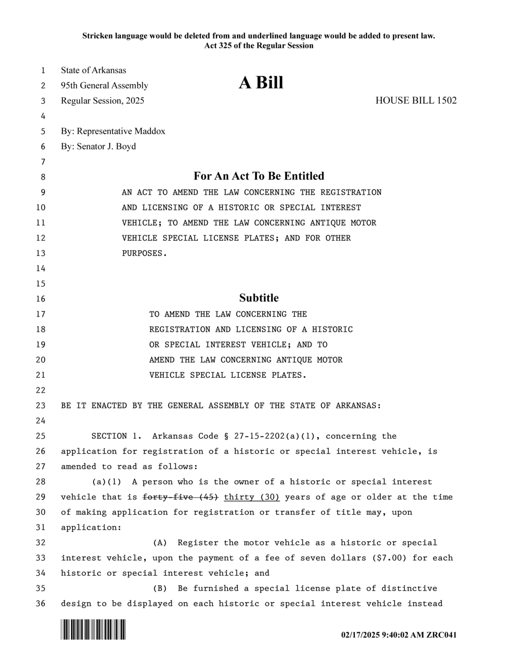 Arkansas lawmakers amend historic vehicle registration requirements to 30 years