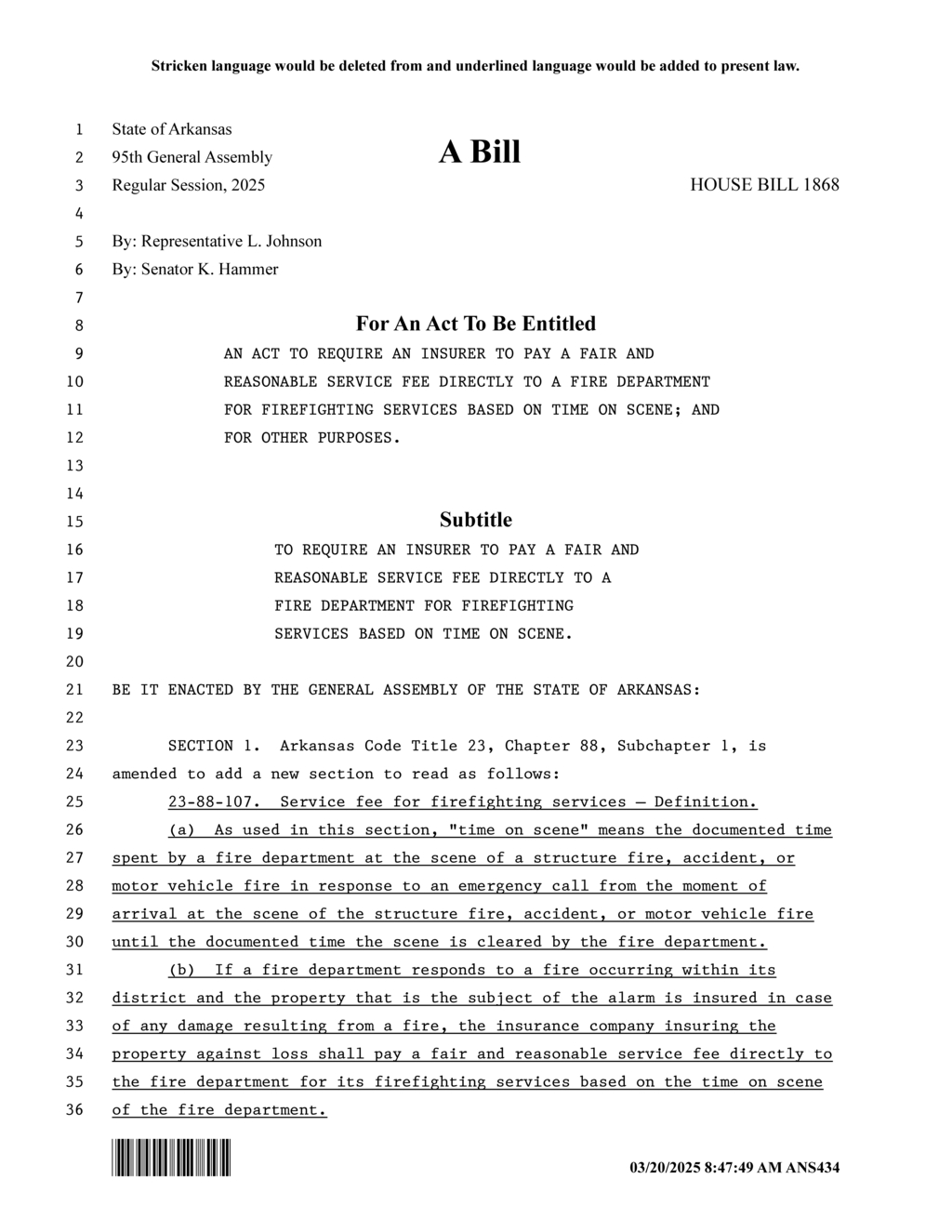 Arkansas legislators propose fee for fire department services based on response time