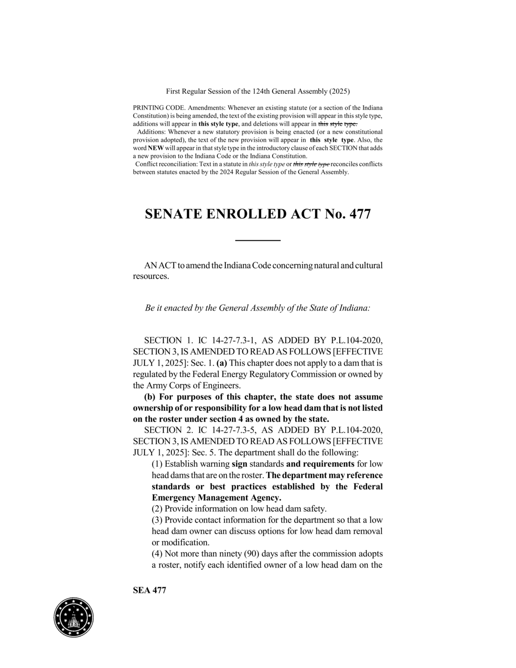 Indiana enacts new low head dam removal regulations effective July 2025