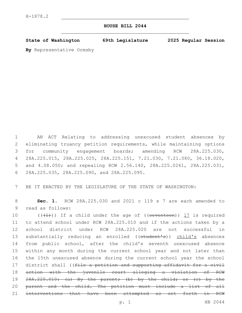 Washington Legislature amends truancy laws to streamline student attendance process