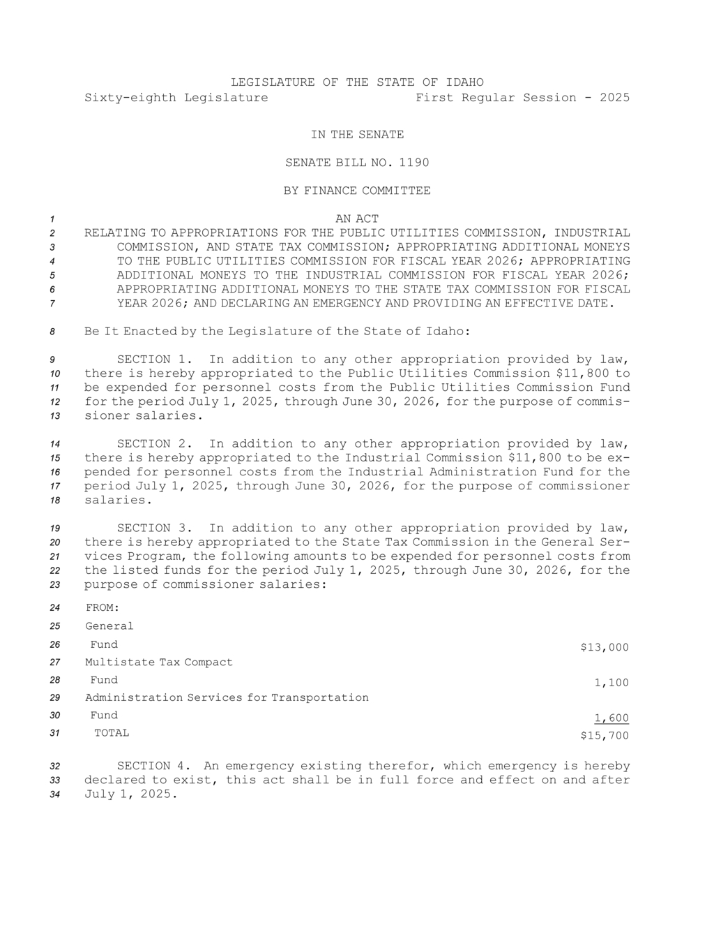 Idaho Senate approves additional funding for utilities and tax commissions in 2026 budget