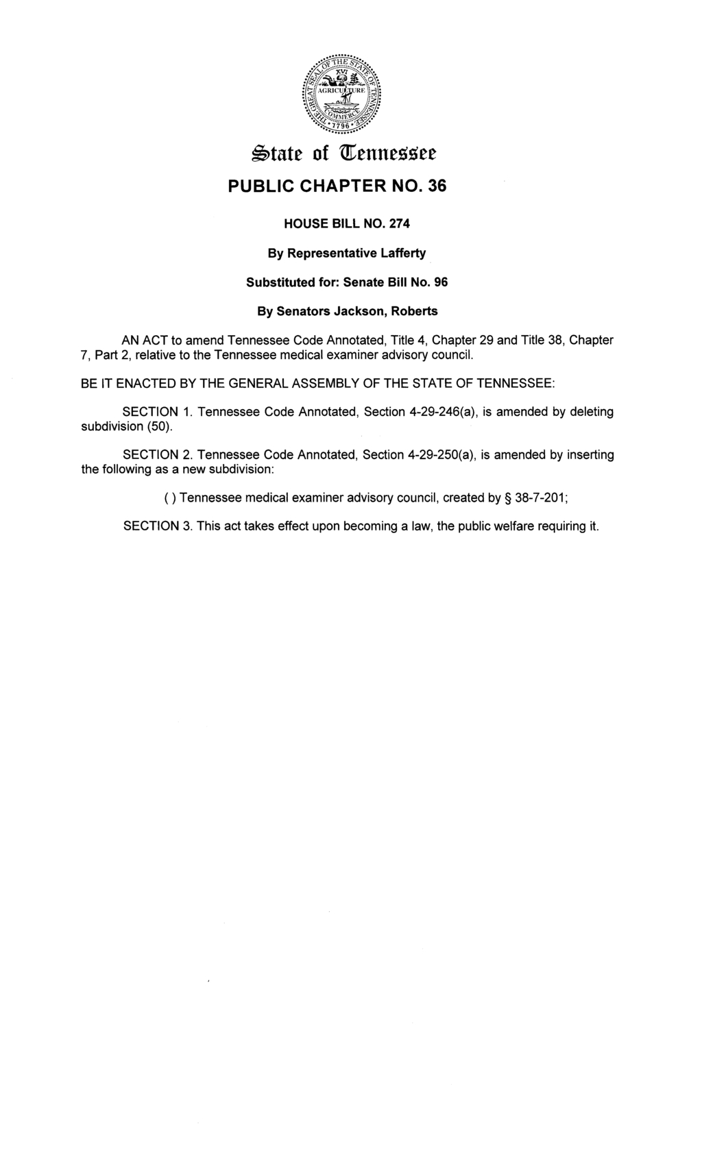 Tennessee legislature establishes medical examiner advisory council with new bill