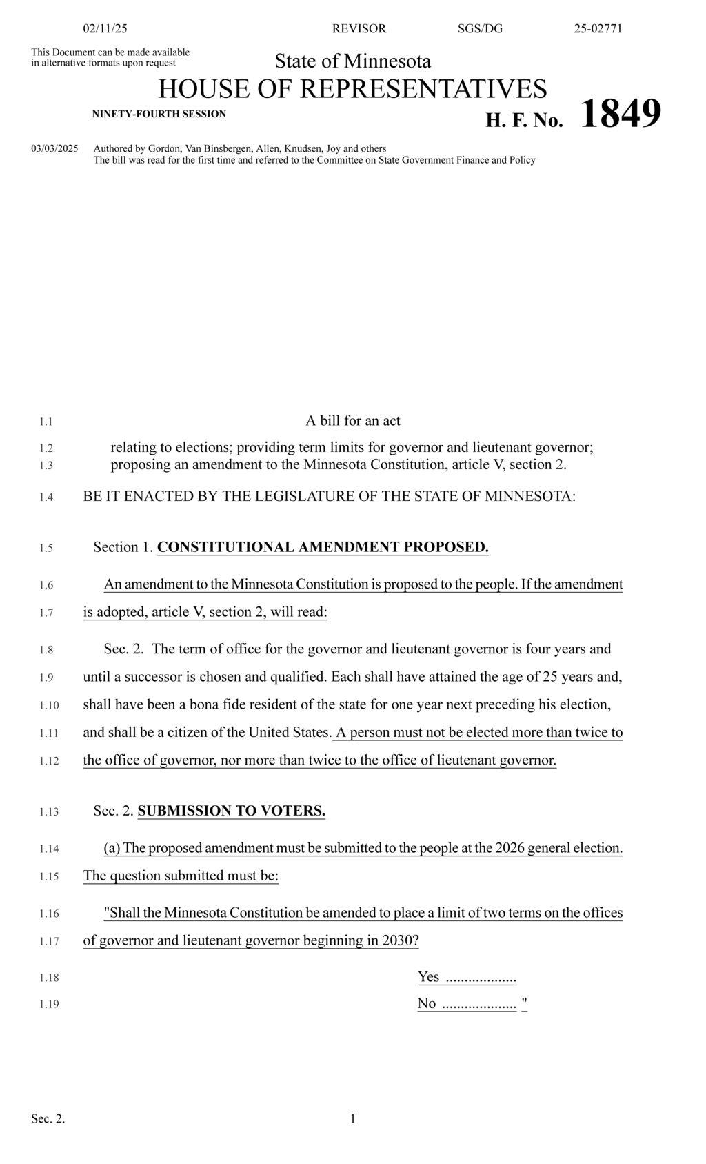 Minnesota lawmakers propose term limits for governor and lieutenant governor