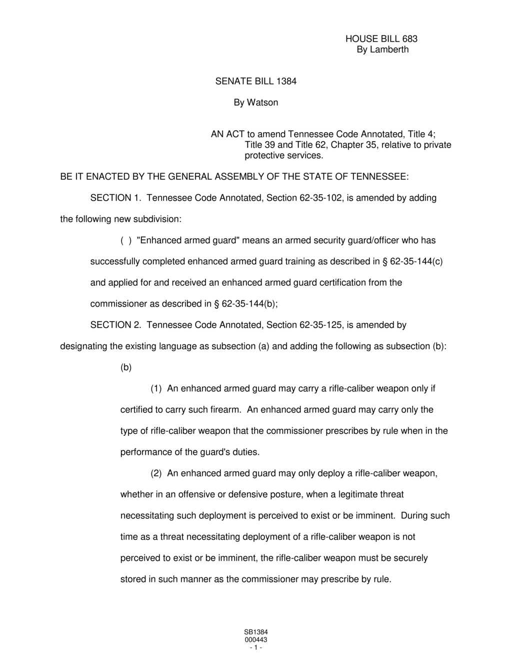 Tennessee updates certification requirements for enhanced armed guards