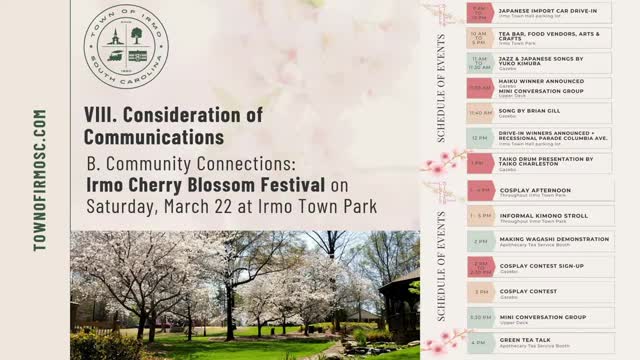 Irmo plans Cherry Blossom Festival and multiple community events through April