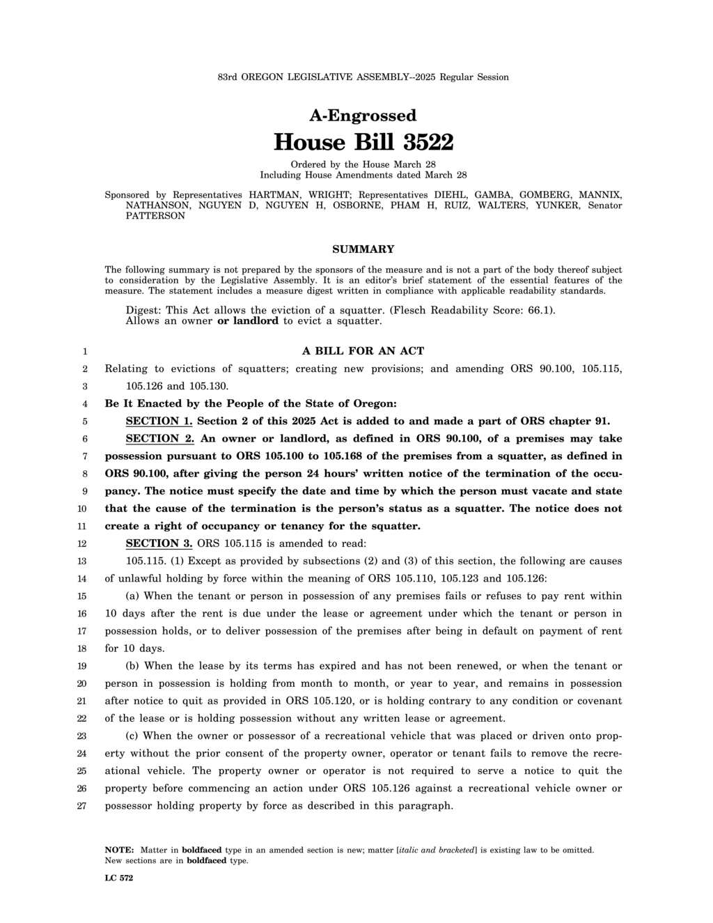 Oregon legislature defines key terms in housing and rental agreements under HB 3522
