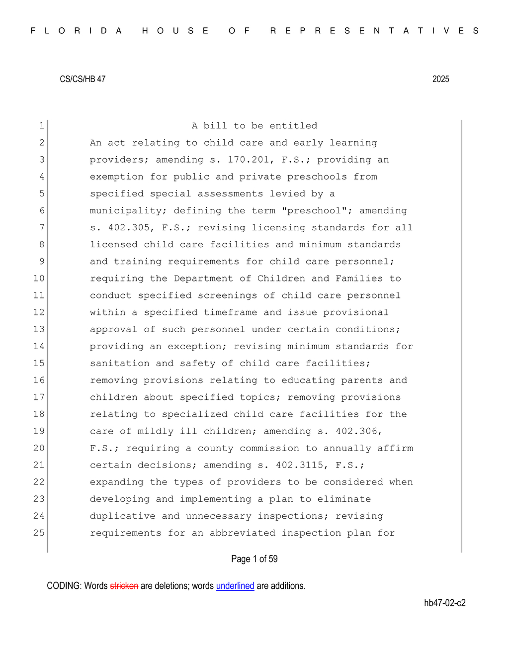 Florida House approves provisional licensing for child care facilities