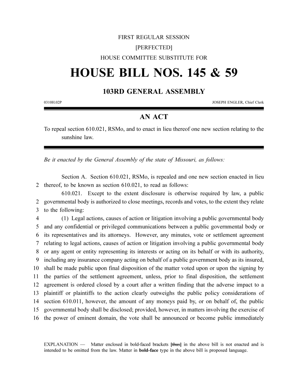 Missouri Assembly enacts changes to sunshine law on public meetings and records