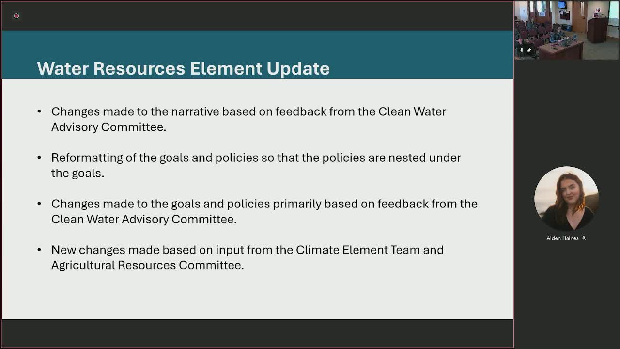 Clean Water Advisory Committee influences water element updates at community development meeting